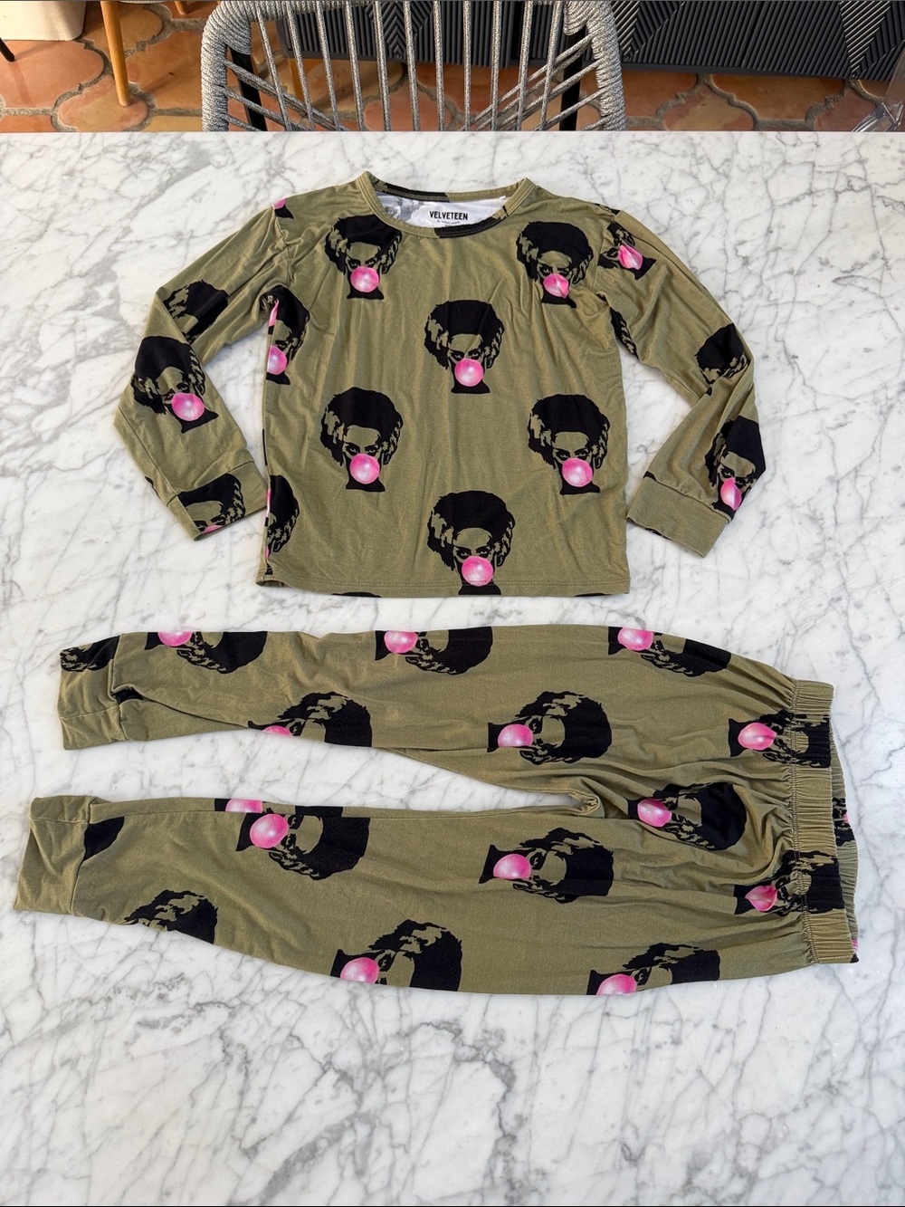 Velveteen Bunny Knots Frankensteins Bride Bamboo Lounge Set Pajama Sz 6/7 NWOT